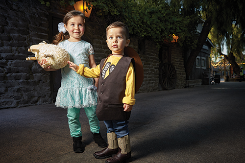 Jazmine Jazzy Murrietta dressed up as a Bo Peep and Miles Camarillo dressed up Sheriff Woody at Knott's Berry Farm
