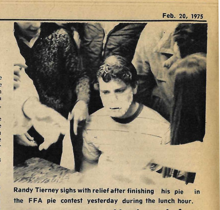 Randall Tierney wins high school pie eating contest
