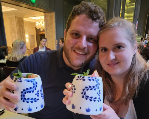 Shane and Adele in the lounge at the Ritz Carlton