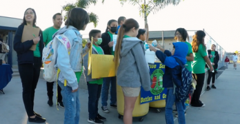 Kids in line for The Recycling Club at Adelaide Price Elementary