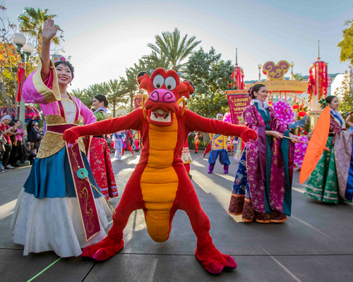Mulan and Mushu at Disneyland's Lunar New Year
