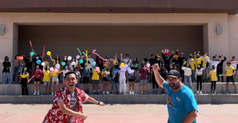 Teacher Phillip Chow dancing with Students at Beckman High School in Irvine
