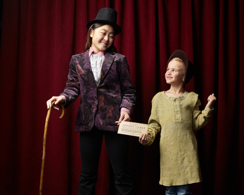 kid actors as Willy Wonka and Charlie Bucket for Acting Academy for Kids' production of Charlie and the Chocolate Factory