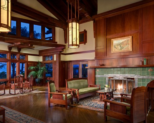 The California Craftsmans architecture of the Lodge seen outside pays homage to the houses of Greene and Greene in Pasadena