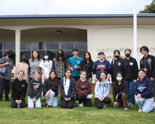 Volunteers who worked on the beautification project at the school. Pauline Blumenkrantz is third from right in front row and Carissa Loverme is on the far right