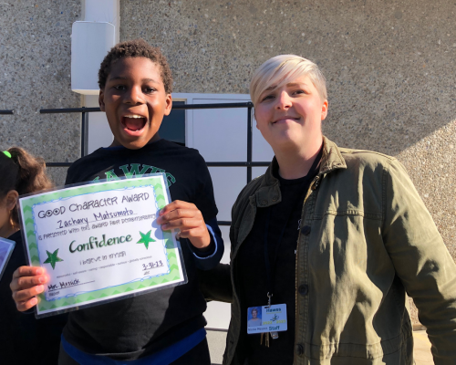 Zachary Matsumoto and Nicole Messick with confidence award