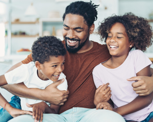 Dad with son and daughter