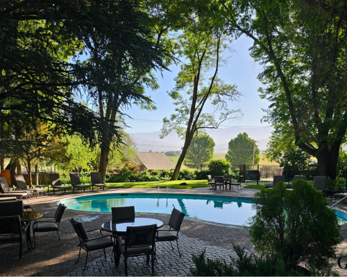 The shaded pool is a great place to cool down after a ride.