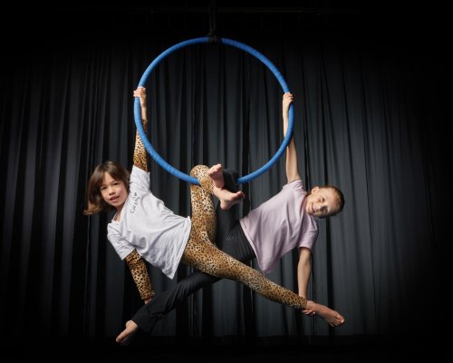 Cal Elite girls doing aerial hoop in Rancho Santa Margarita